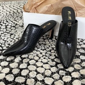 NIB Genuine Leather Black Croc Heeled Mules - Size 6, Size 7, Size 8